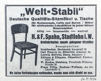 Welt-Stabil Werbung H. u F. Spahn 1934